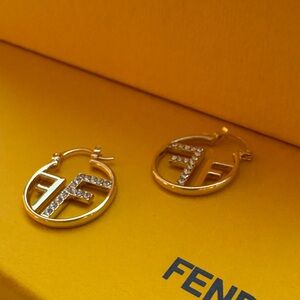 Fendi Gold Earrings with Crystal Detail